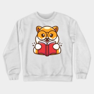 Cute shiba inu dog reading book cartoon Crewneck Sweatshirt